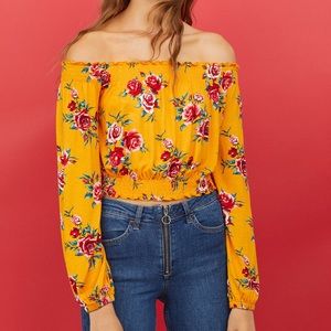 Yellow floral off the shoulder top